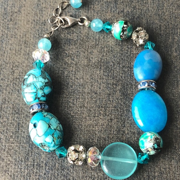 Sterling Crystal Turquoise Bead Bracelet